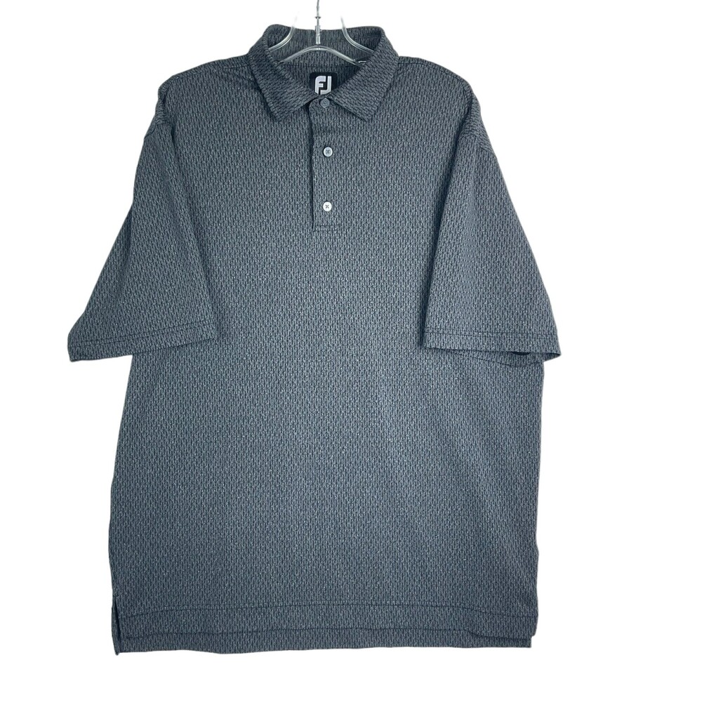 FootJoy Polo Mens Golf Shirt Grey Geometric Chain Performance Preppy Athleisure